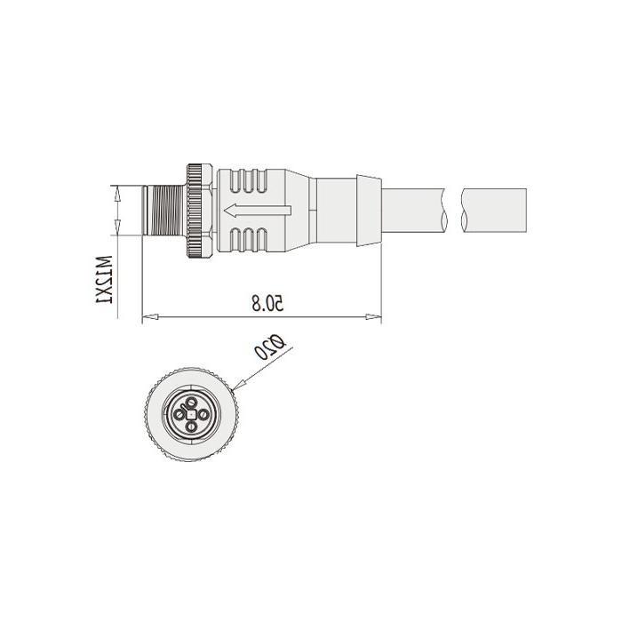 M12 4Pin T-coded, male straight, single-end pre-cast PVC non-flexible cable, yellow sheath, 64TP23-XXX